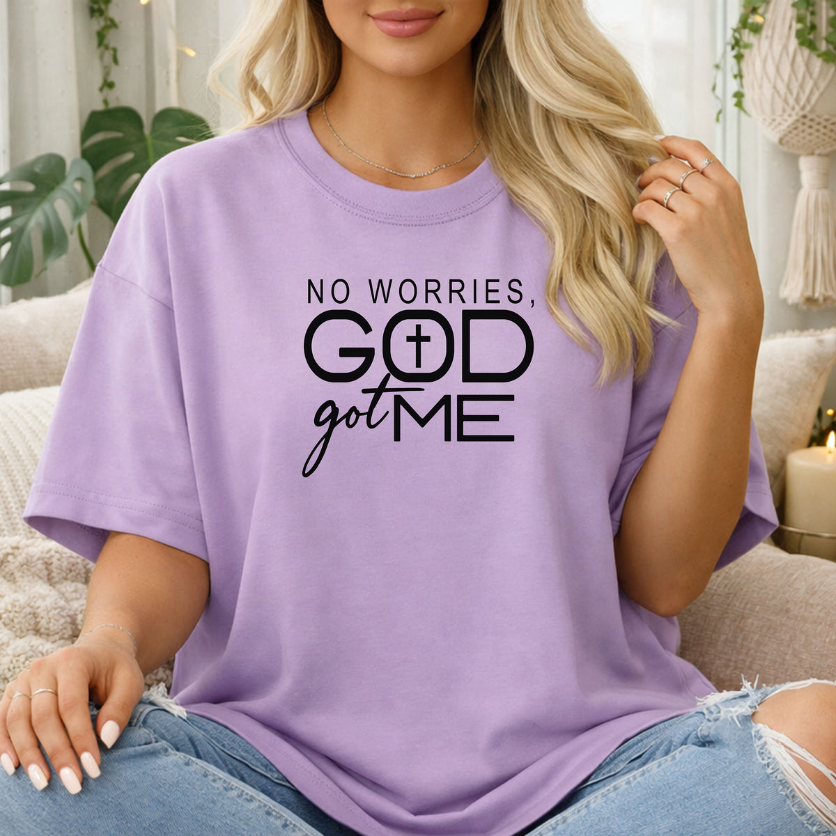No Worries, God Got Me Christian T-Shirt, Inspirational Faith Graphic Tee