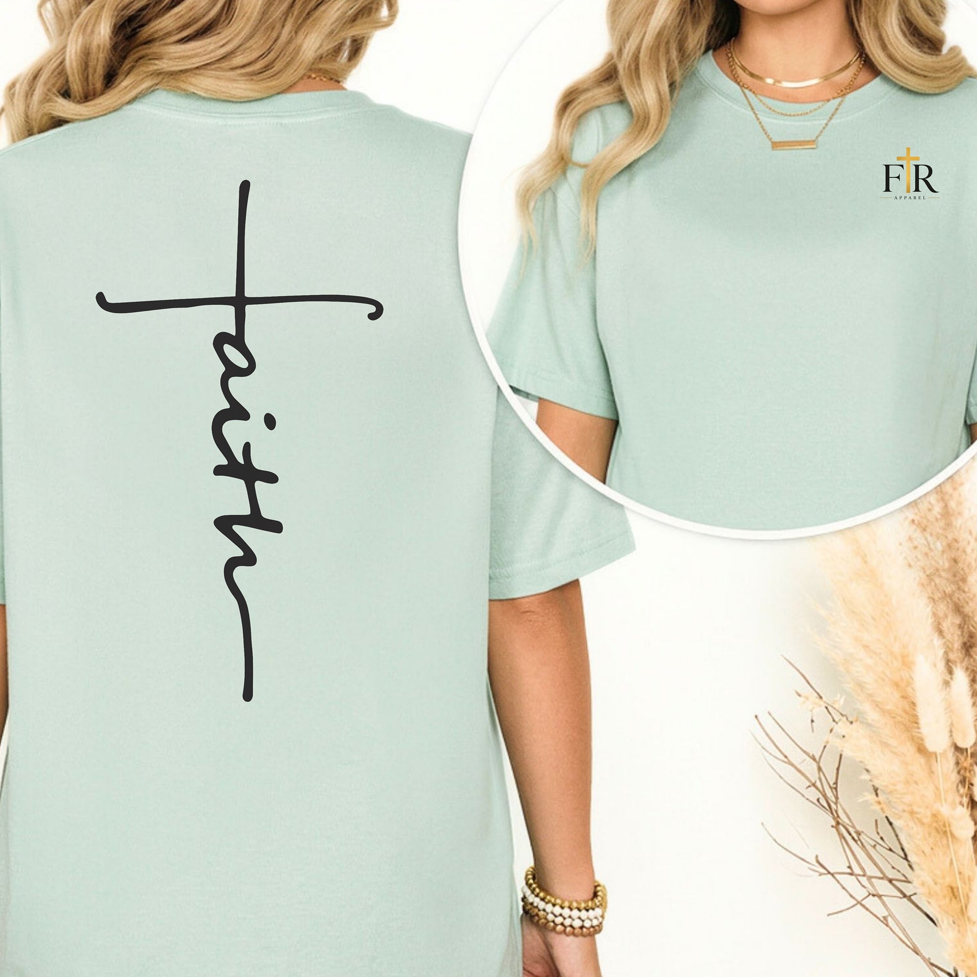 Faith Cross Back Print T-Shirt with FR Logo Pocket , Christian Faith Real Apparel
