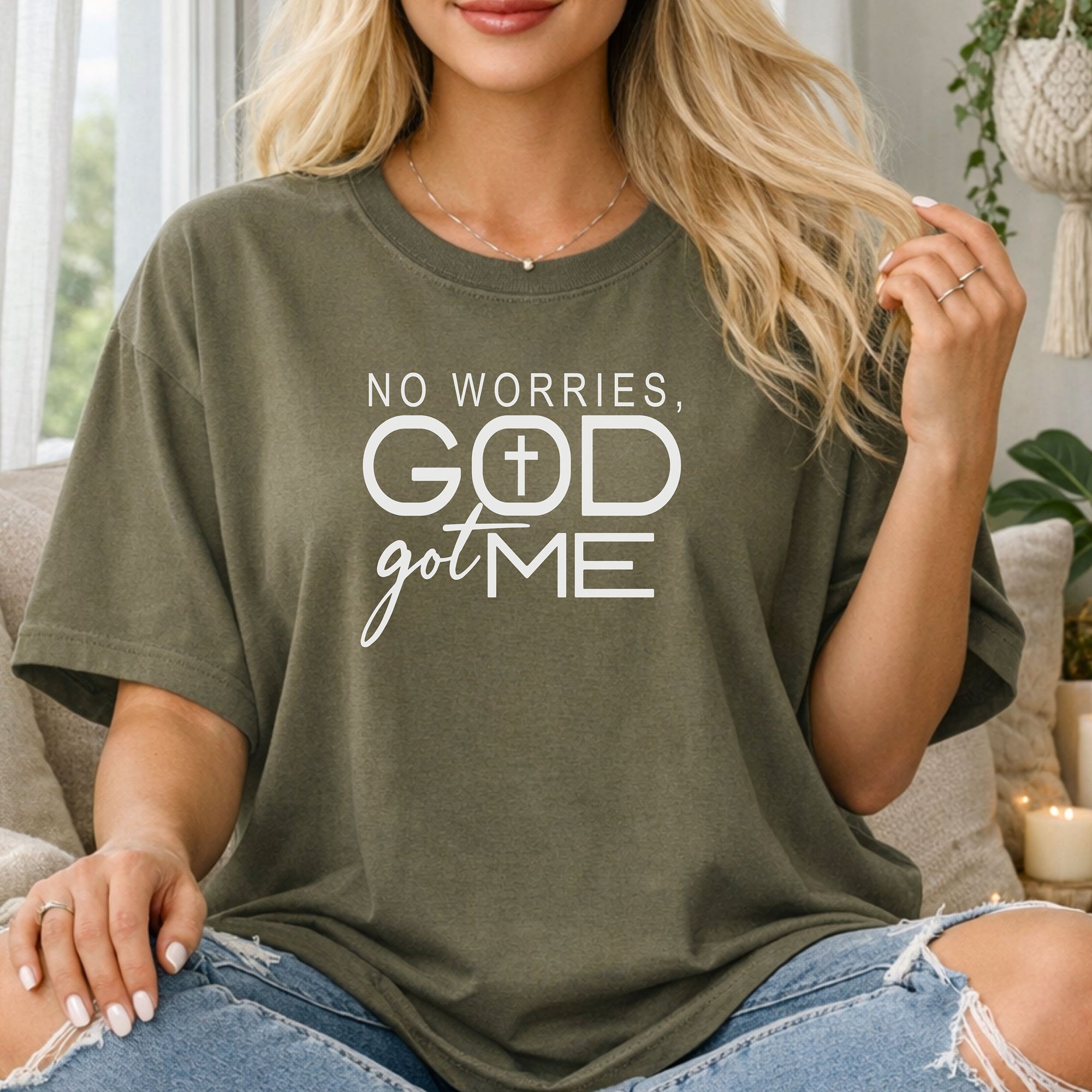 No Worries, God Got Me Christian T-Shirt, Inspirational Faith Graphic Tee