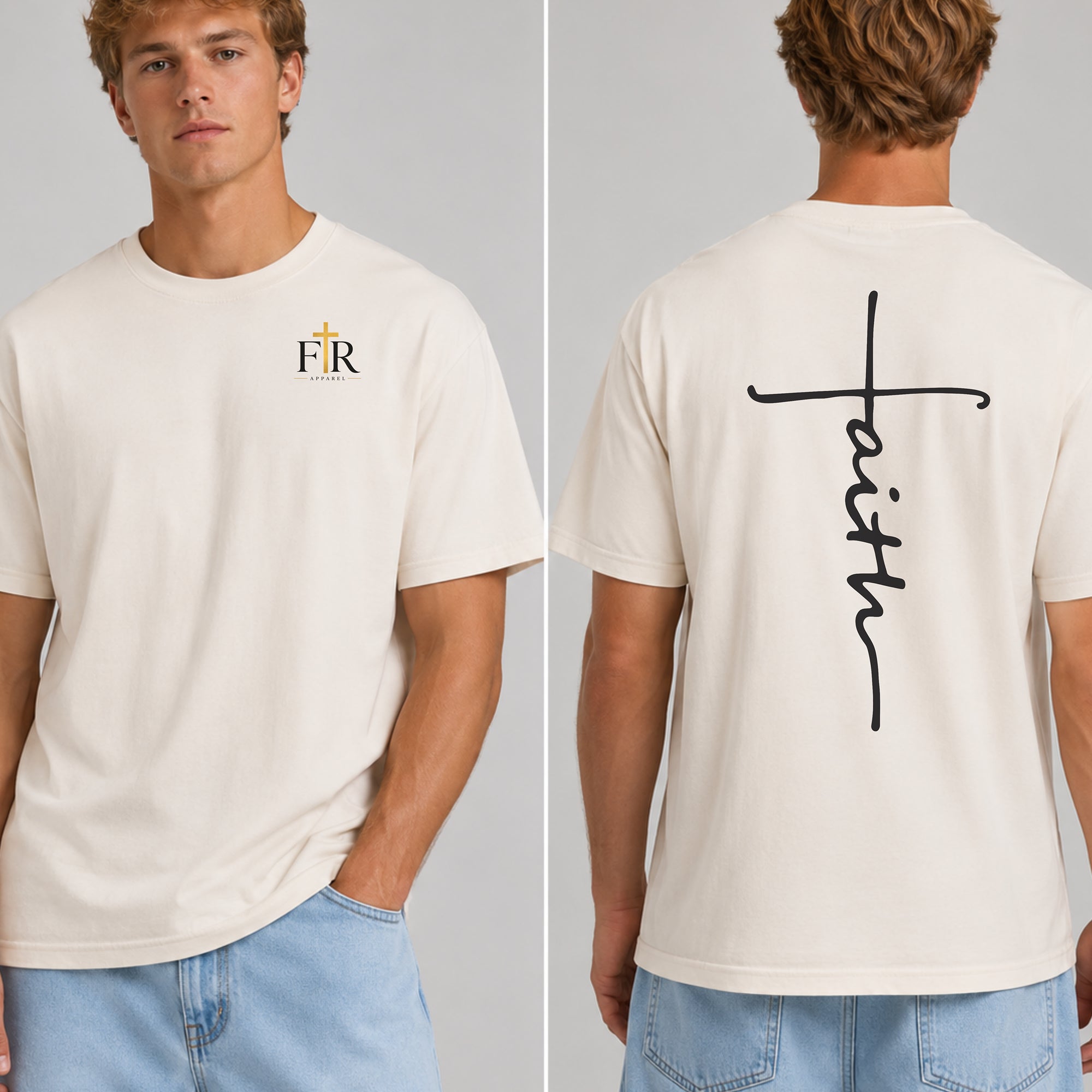 Faith Cross Back Print T-Shirt with FR Logo Pocket , Christian Faith Real Apparel