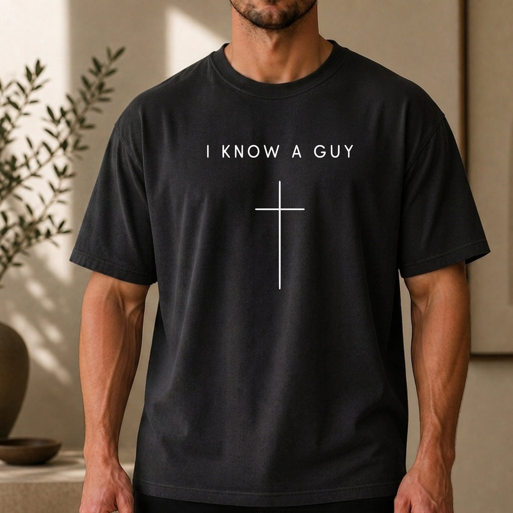 I Know a Guy Christian T-Shirt, Minimalist Cross Faith Graphic Tee