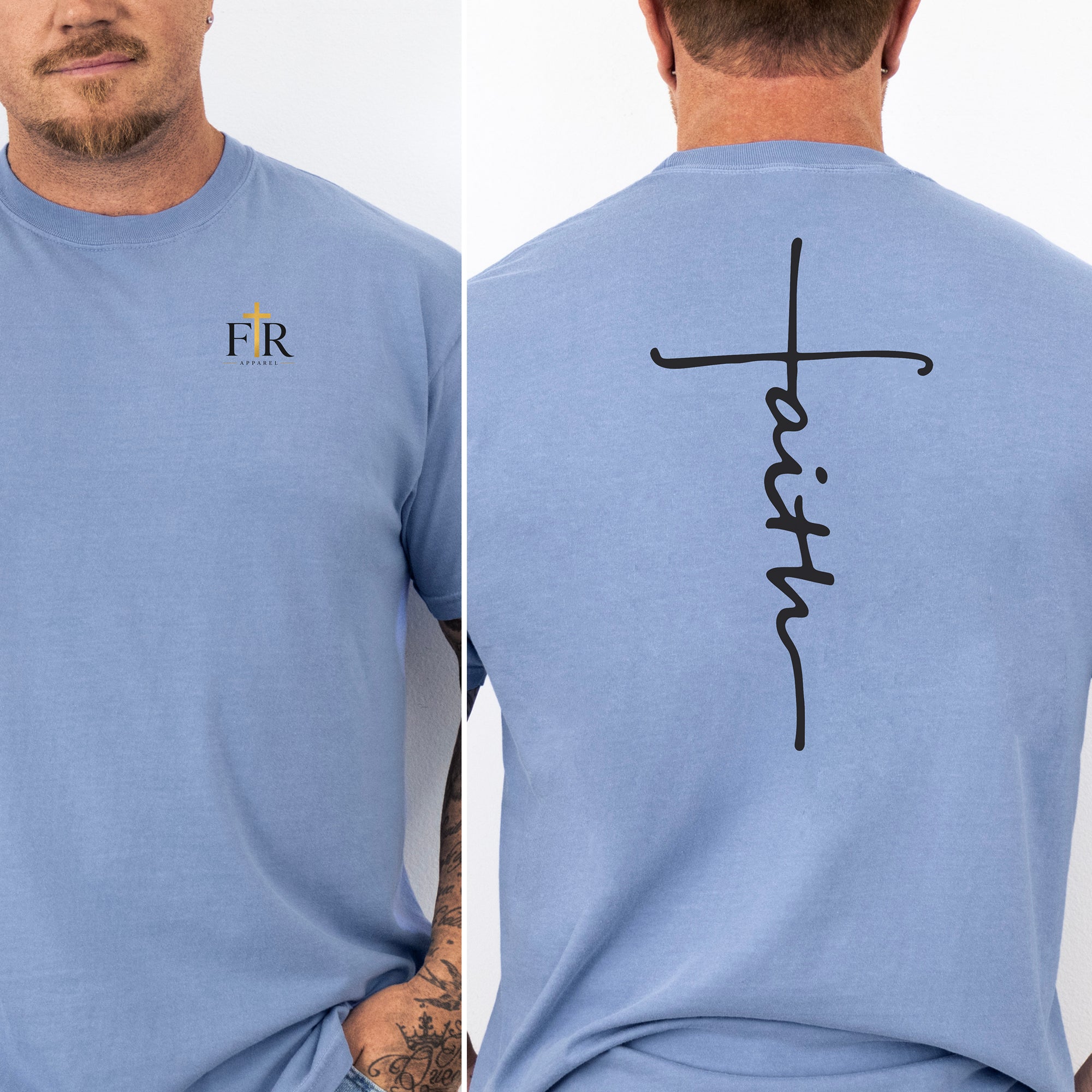 Faith Cross Back Print T-Shirt with FR Logo Pocket , Christian Faith Real Apparel