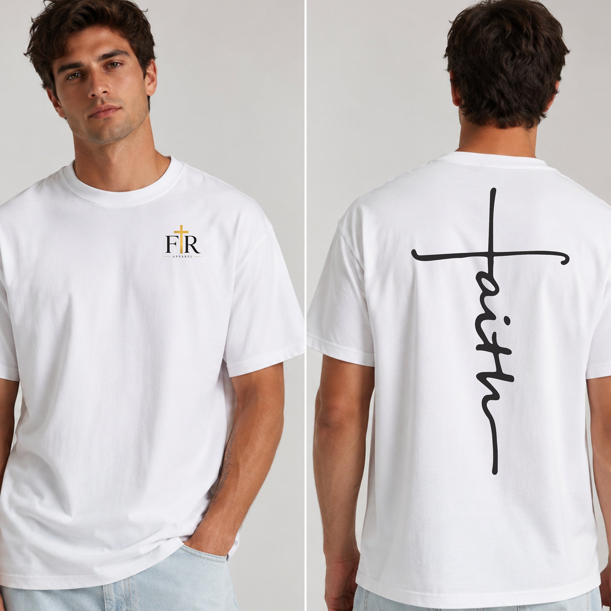 Faith Cross Back Print T-Shirt with FR Logo Pocket , Christian Faith Real Apparel