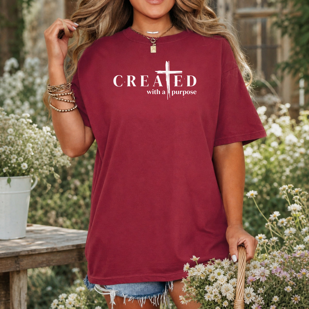 Created With a Purpose T-Shirt, Faith Cross Eph 2:10 Tee