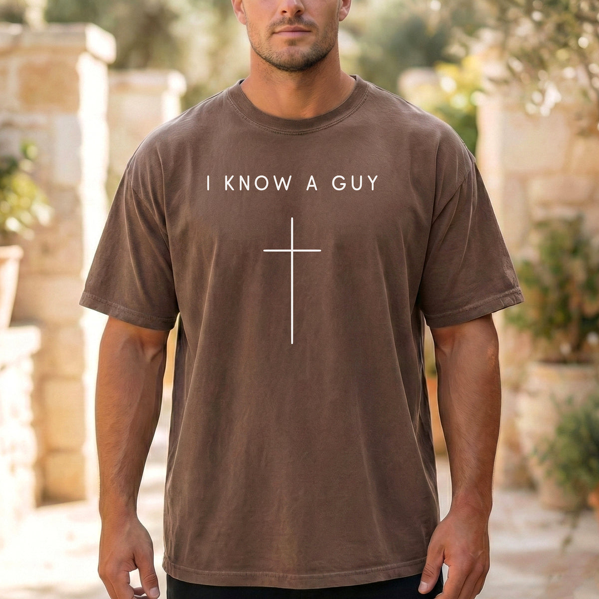 I Know a Guy Christian T-Shirt, Minimalist Cross Faith Graphic Tee