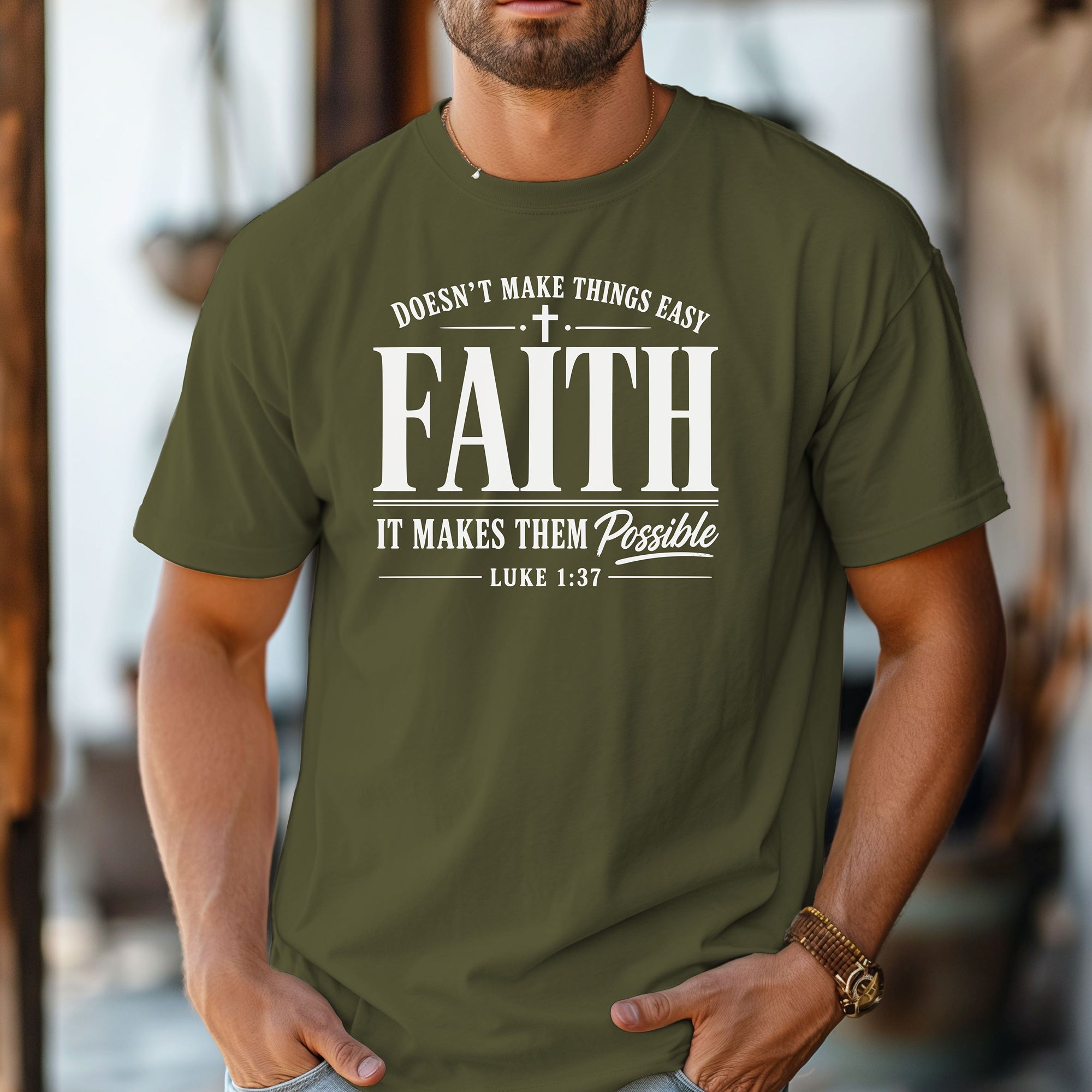 Faith Makes All Things Possible T-Shirt, Luke 1:37 Scripture Tee