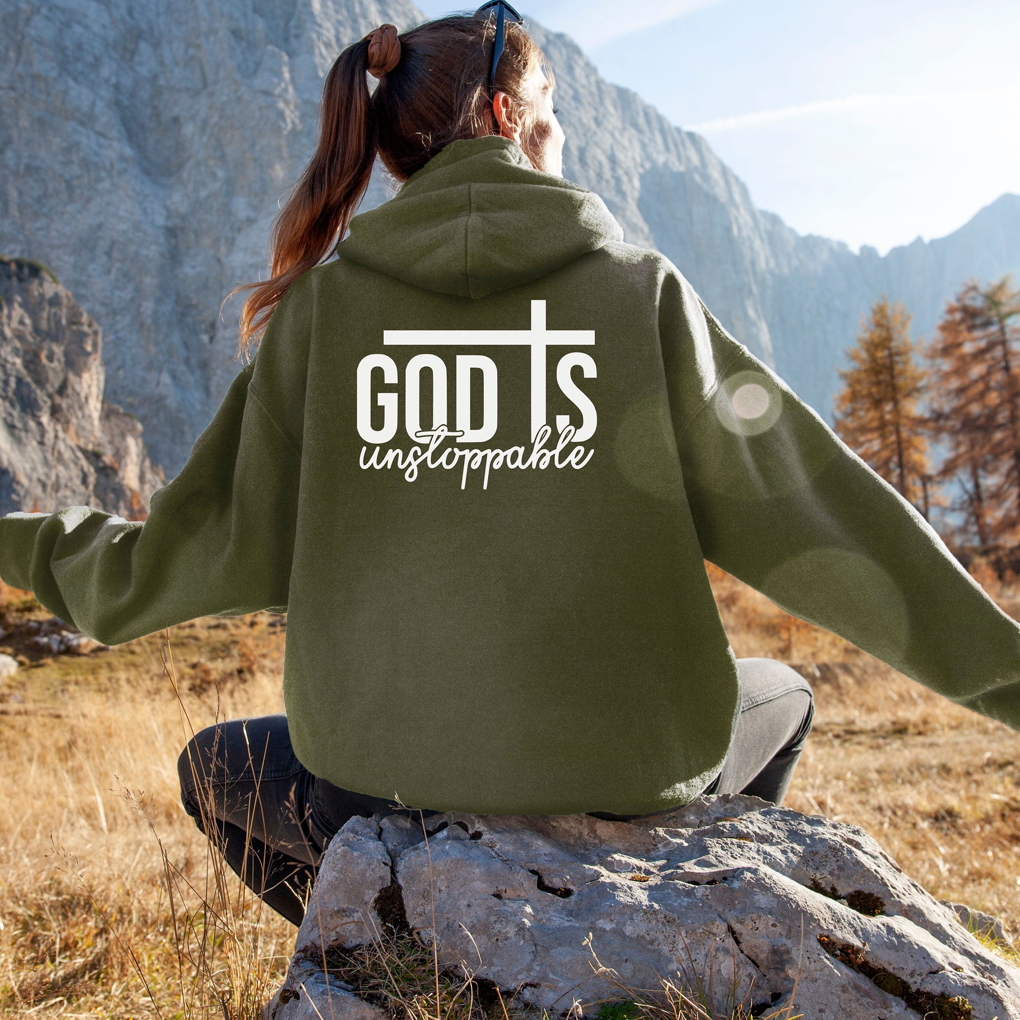 God Is Unstoppable Christian Hoodie, Bold Faith Back Design