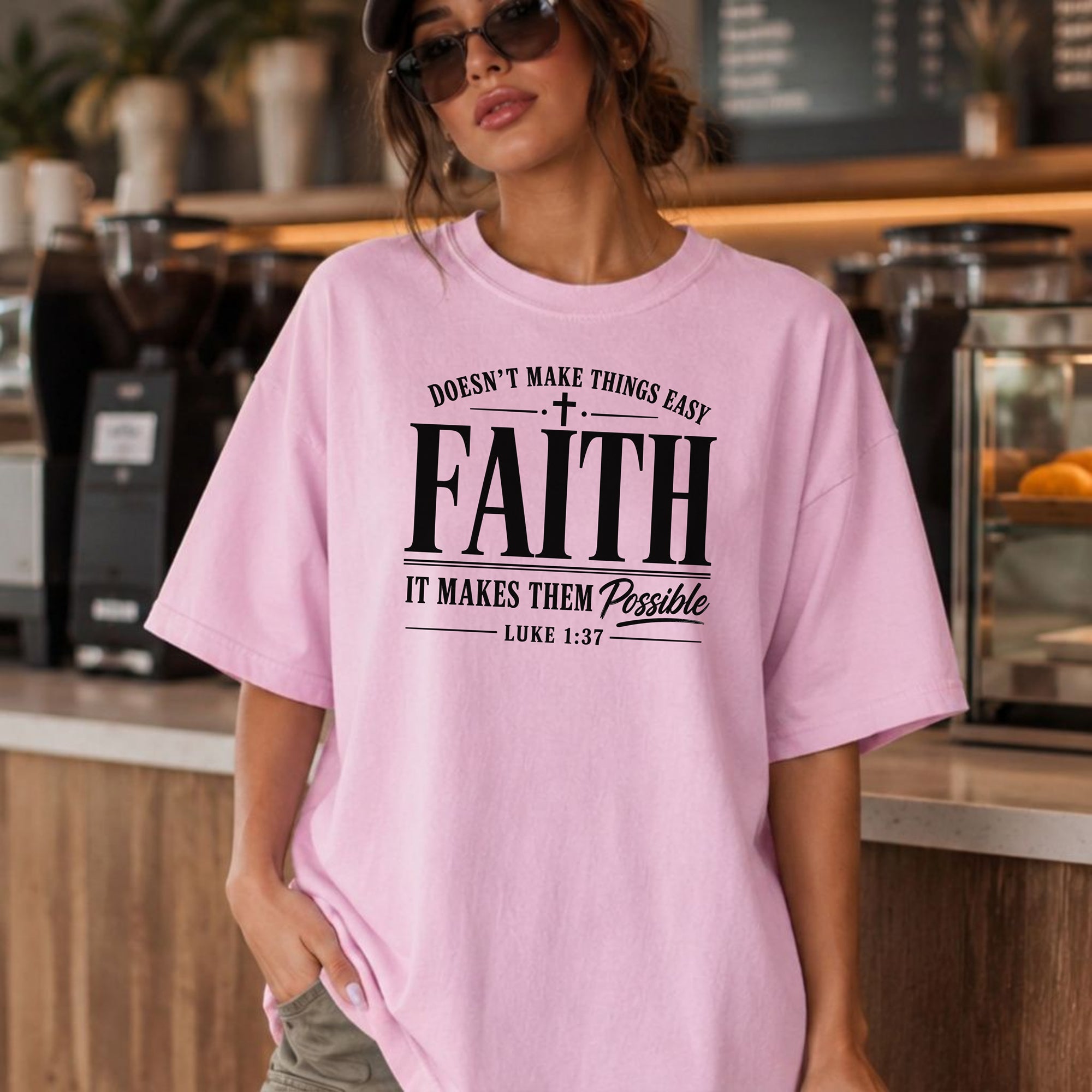 Faith Makes All Things Possible T-Shirt, Luke 1:37 Scripture Tee