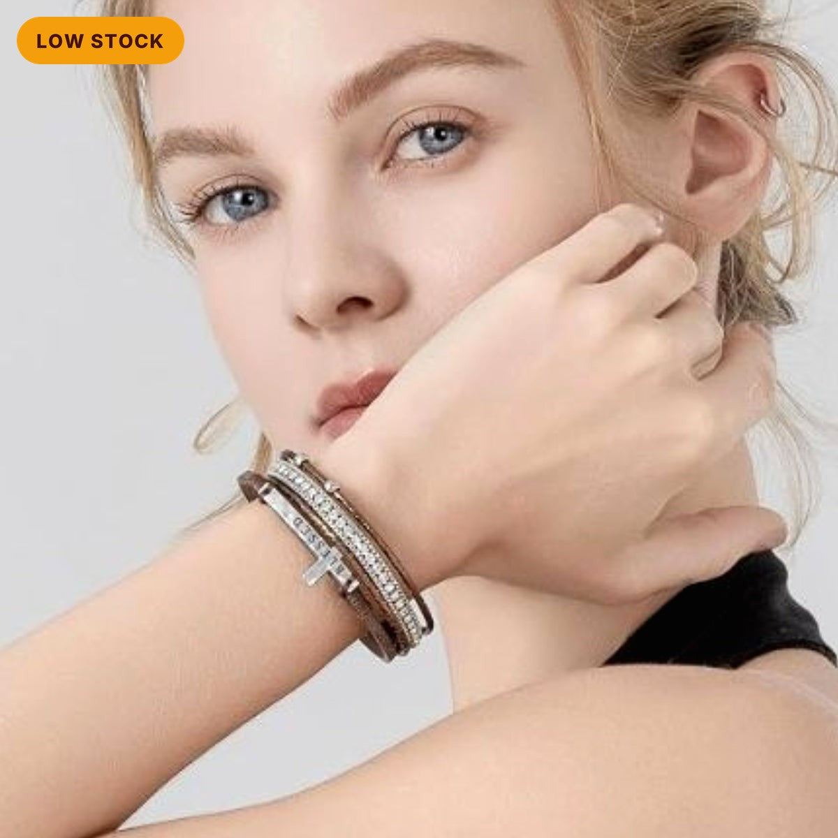 Blessed Cross Leather Bracelet, Christian Faith Wrap Bracelet