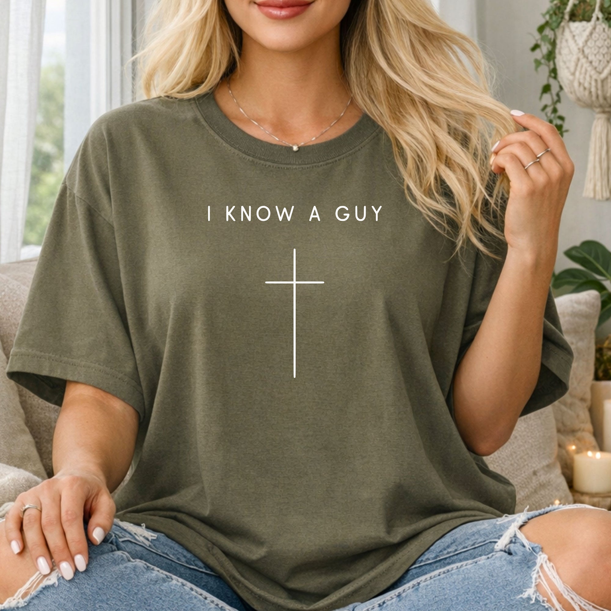 I Know a Guy Christian T-Shirt, Minimalist Cross Faith Graphic Tee