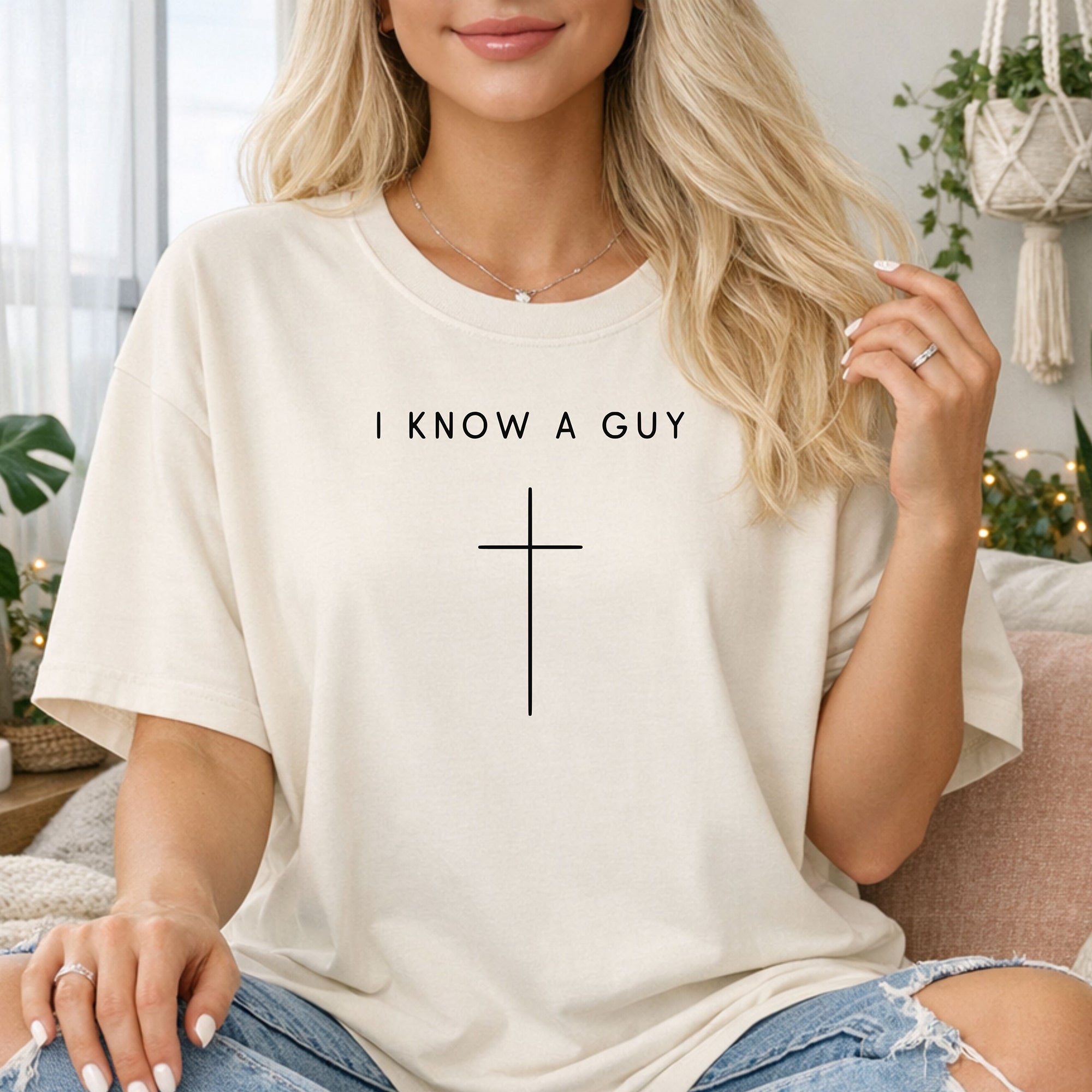 I Know a Guy Christian T-Shirt, Minimalist Cross Faith Graphic Tee