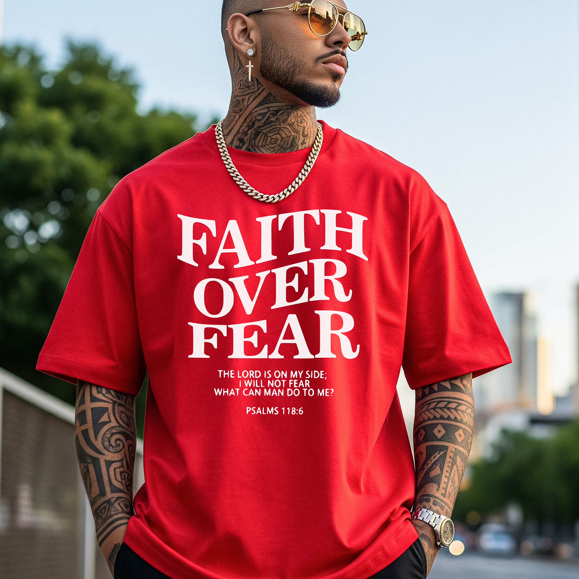 Faith Over Fear Christian T-Shirt, Psalm 118:6 Scripture Tee