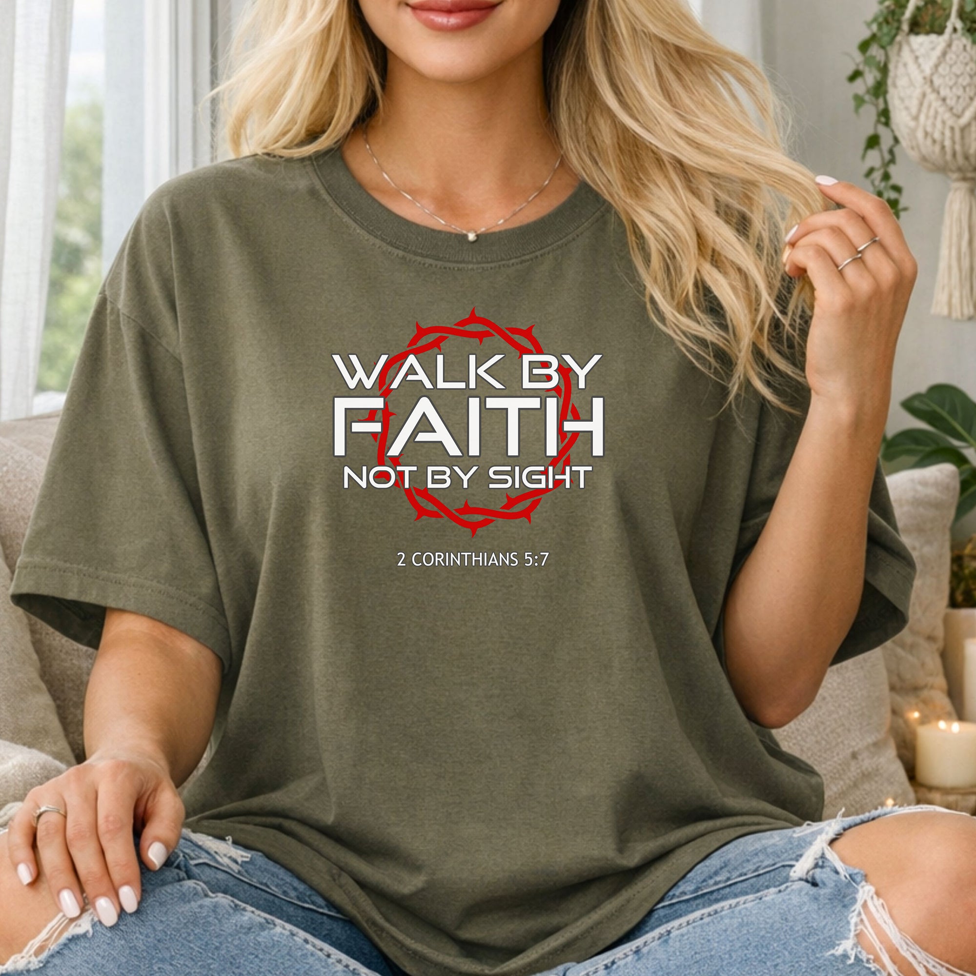 Walk by Faith Not by Sight T-Shirt, 2 Corinthians 5:7 Faith Tee