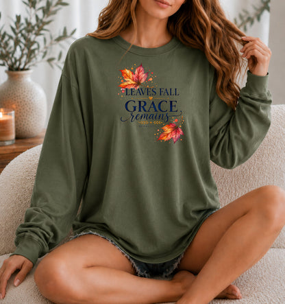 Leaves Fall, Grace Remains Hebrews 13:8 Christian Long Sleeve T-Shirt