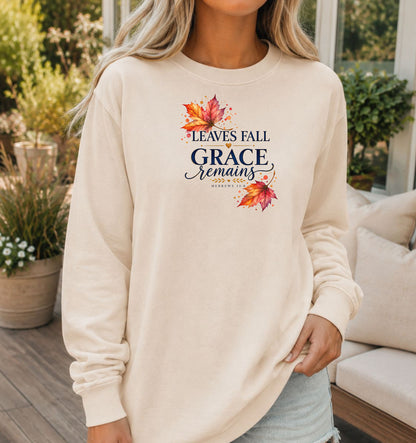 Leaves Fall, Grace Remains Hebrews 13:8 Christian Long Sleeve T-Shirt