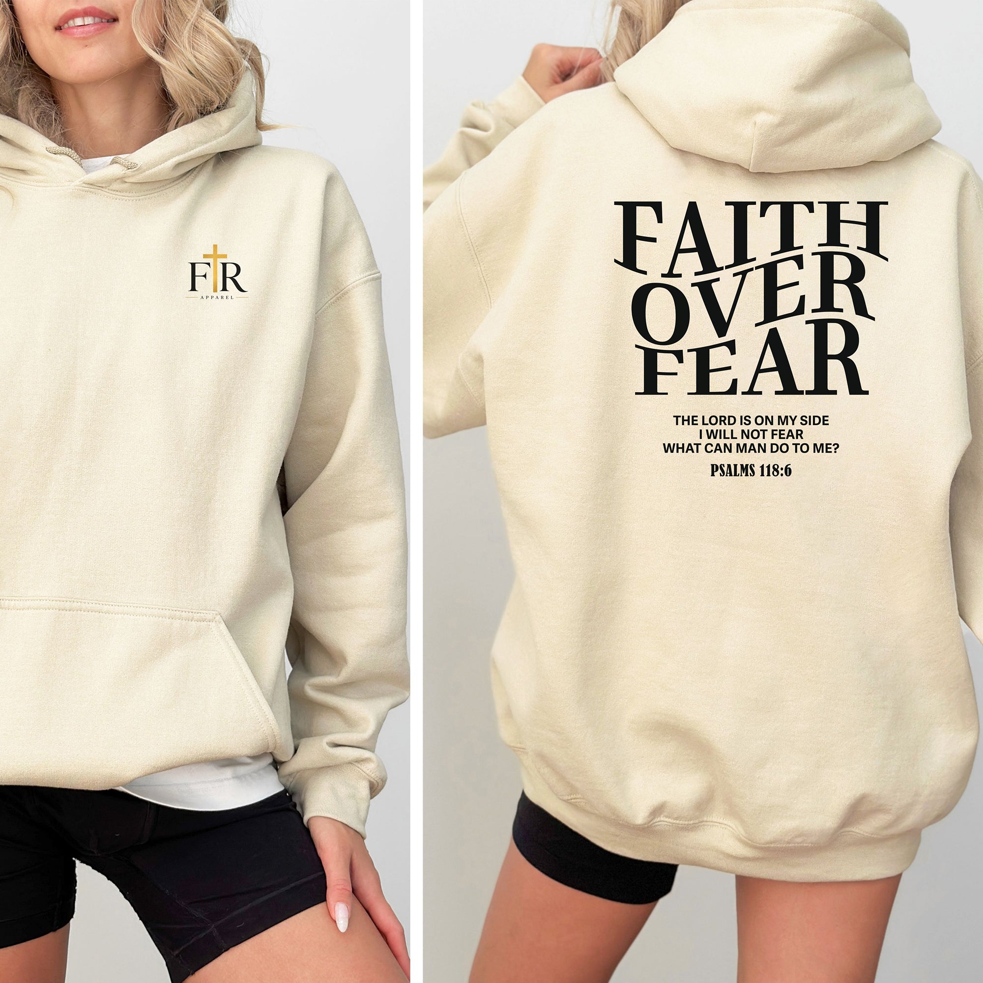 Faith Over Fear Christian Hoodie, Psalm 118-6 Scripture Pullover