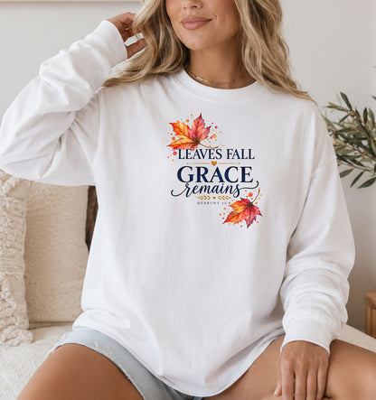 Leaves Fall, Grace Remains Hebrews 13:8 Christian Long Sleeve T-Shirt