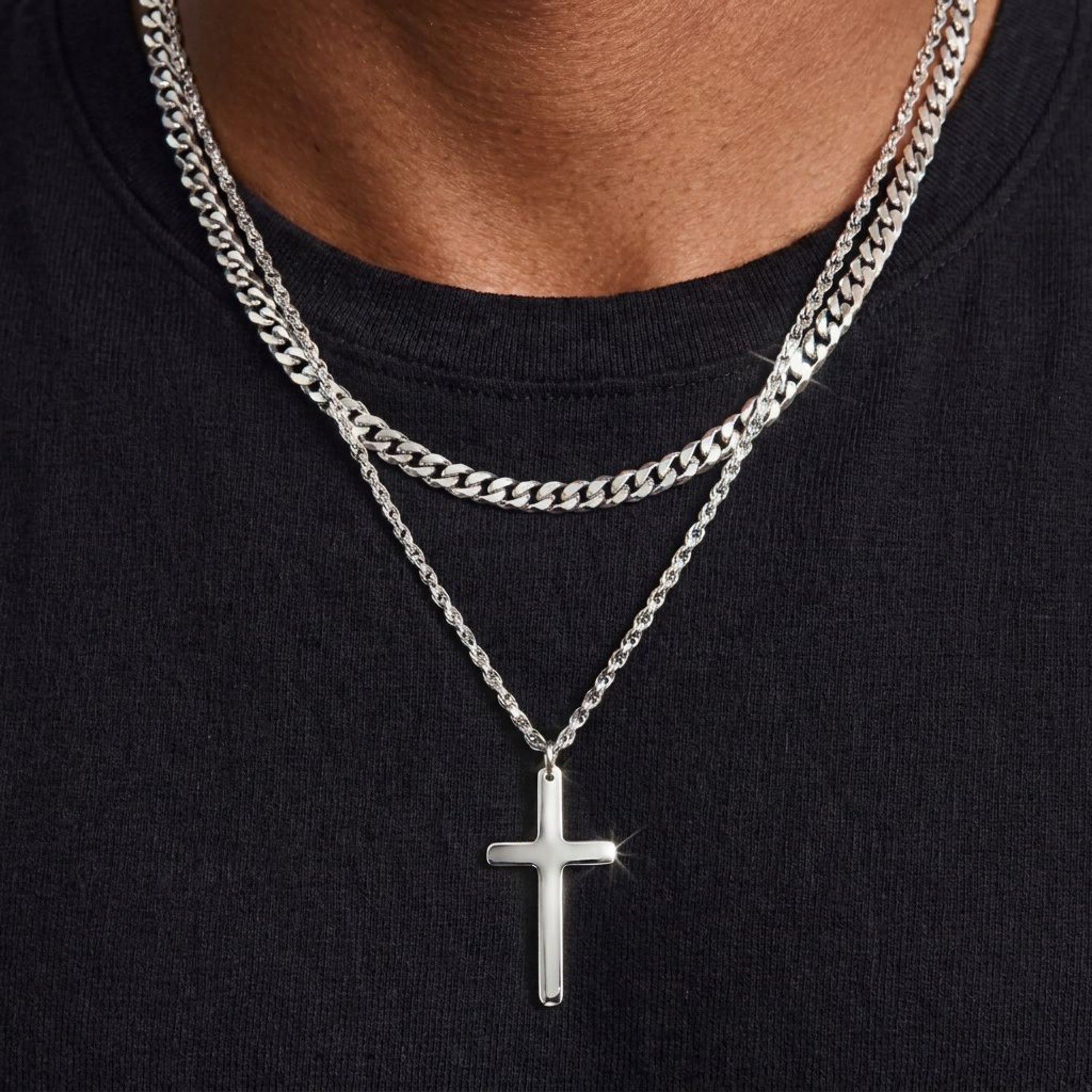 Men's Stainless Steel Layered Cross Necklace