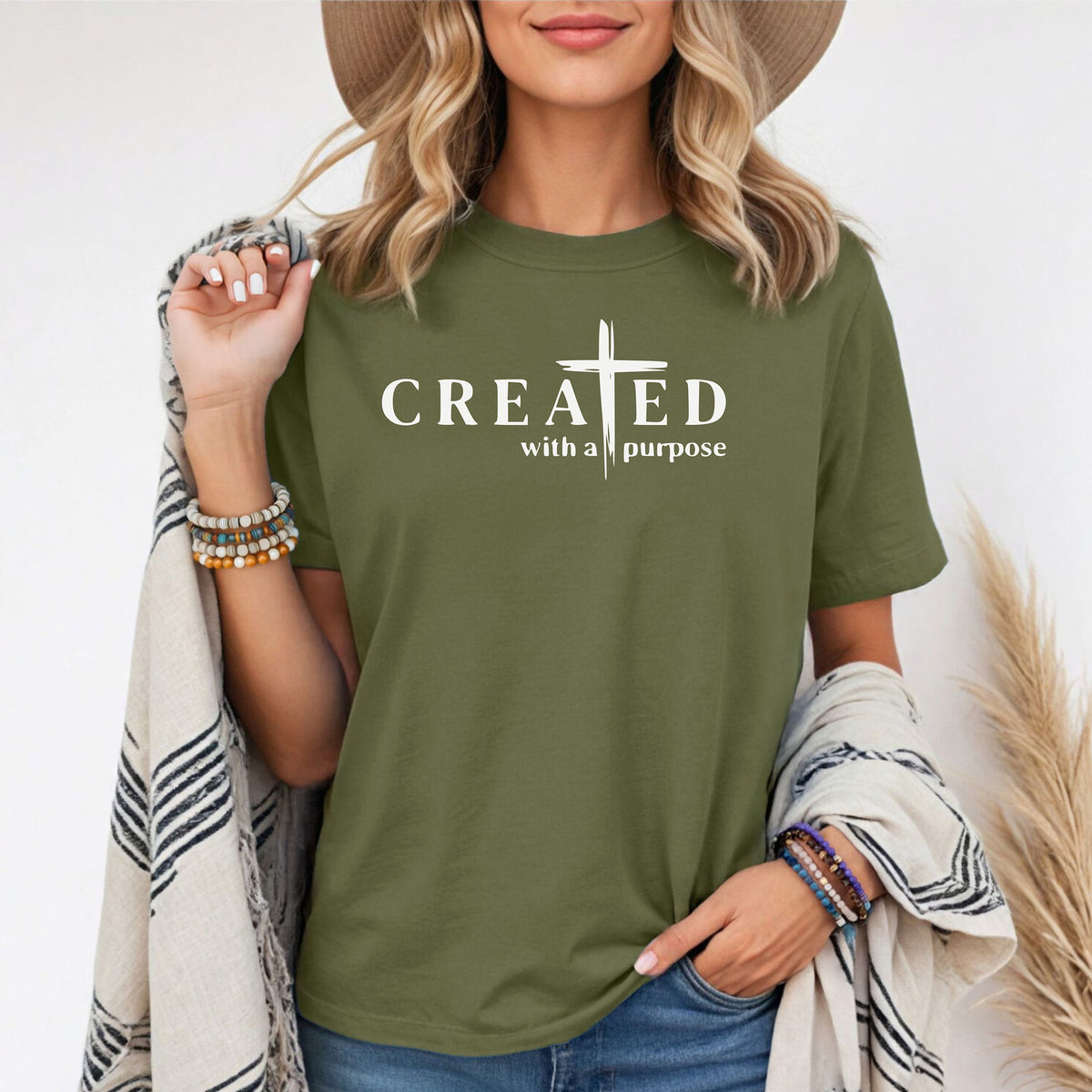 Created With a Purpose T-Shirt, Faith Cross Eph 2:10 Tee