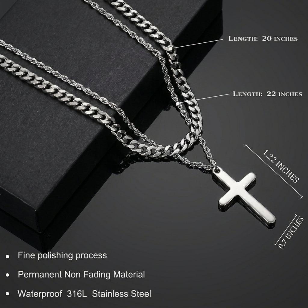 Men's Stainless Steel Layered Cross Necklace