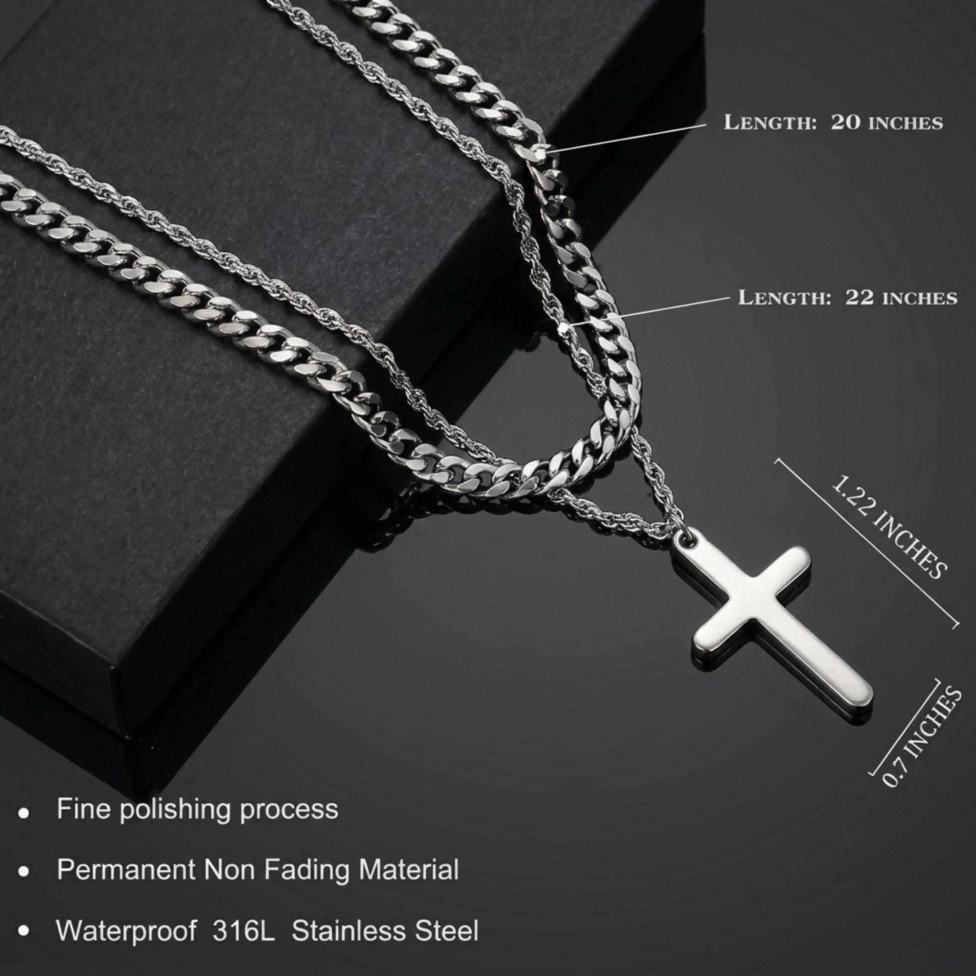 Men's Stainless Steel Layered Cross Necklace