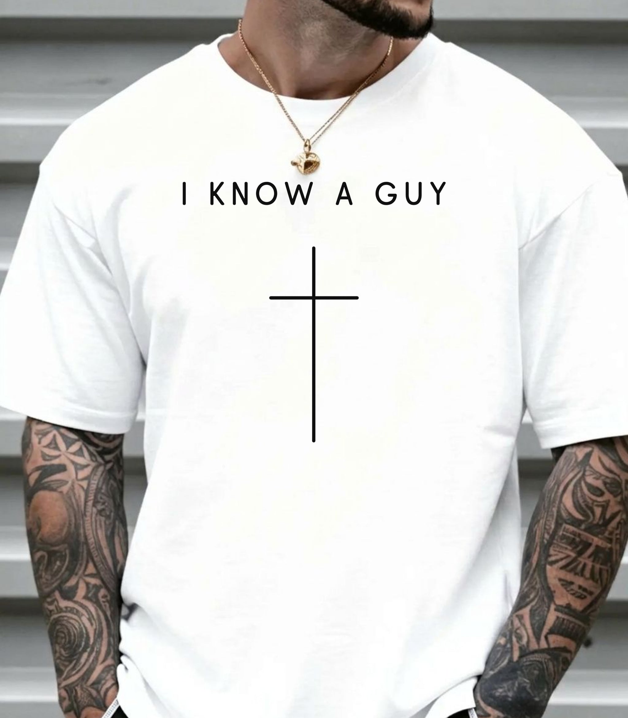 I Know a Guy Christian T-Shirt, Minimalist Cross Faith Graphic Tee