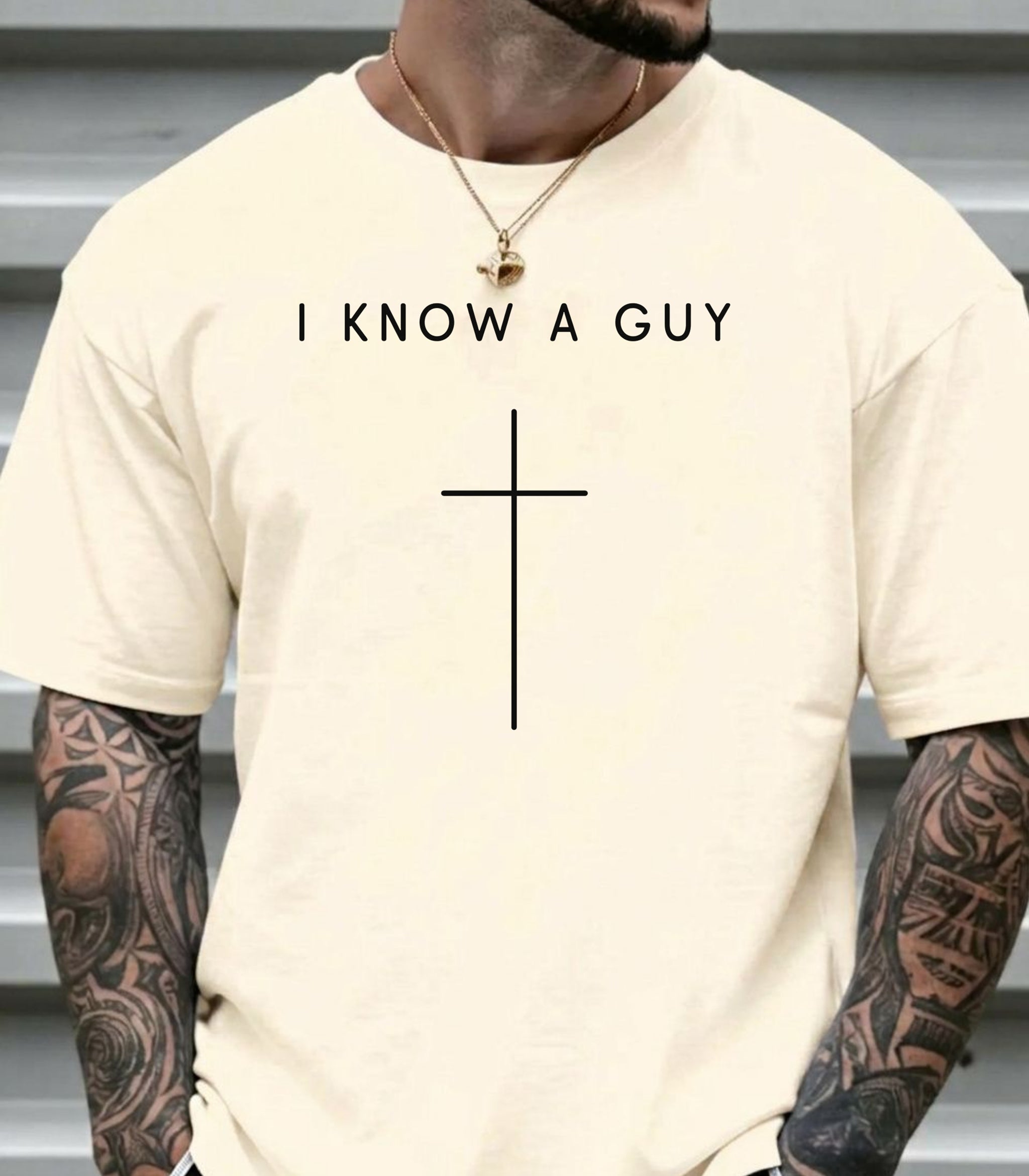 I Know a Guy Christian T-Shirt, Minimalist Cross Faith Graphic Tee