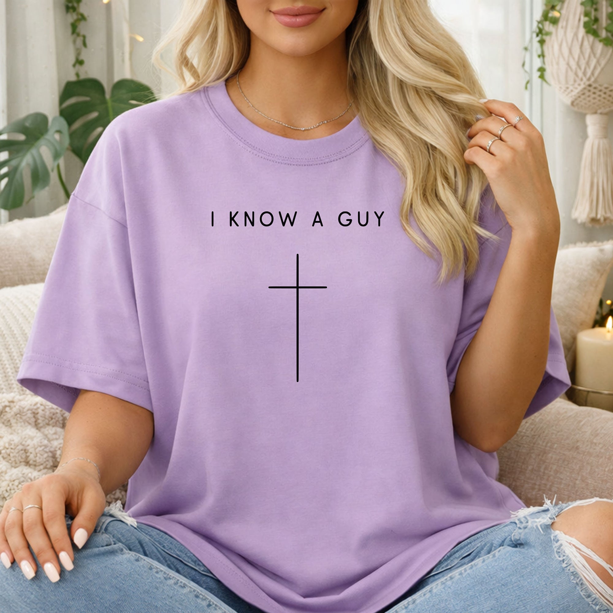 I Know a Guy Christian T-Shirt, Minimalist Cross Faith Graphic Tee