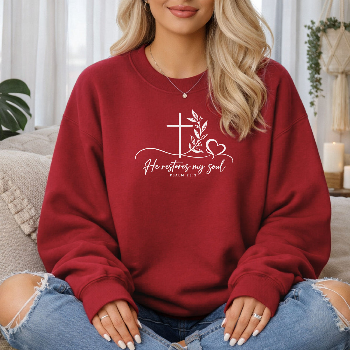 He Restores My Soul Christian Sweatshirt | Psalm 23:3