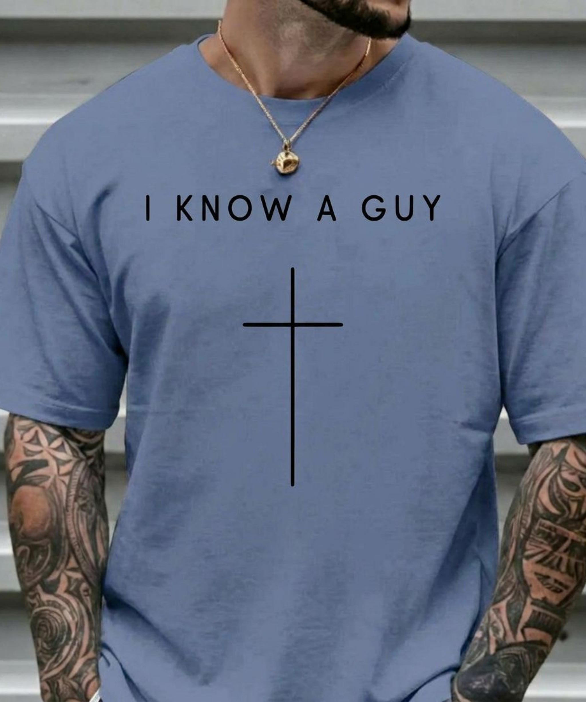 I Know a Guy Christian T-Shirt, Minimalist Cross Faith Graphic Tee