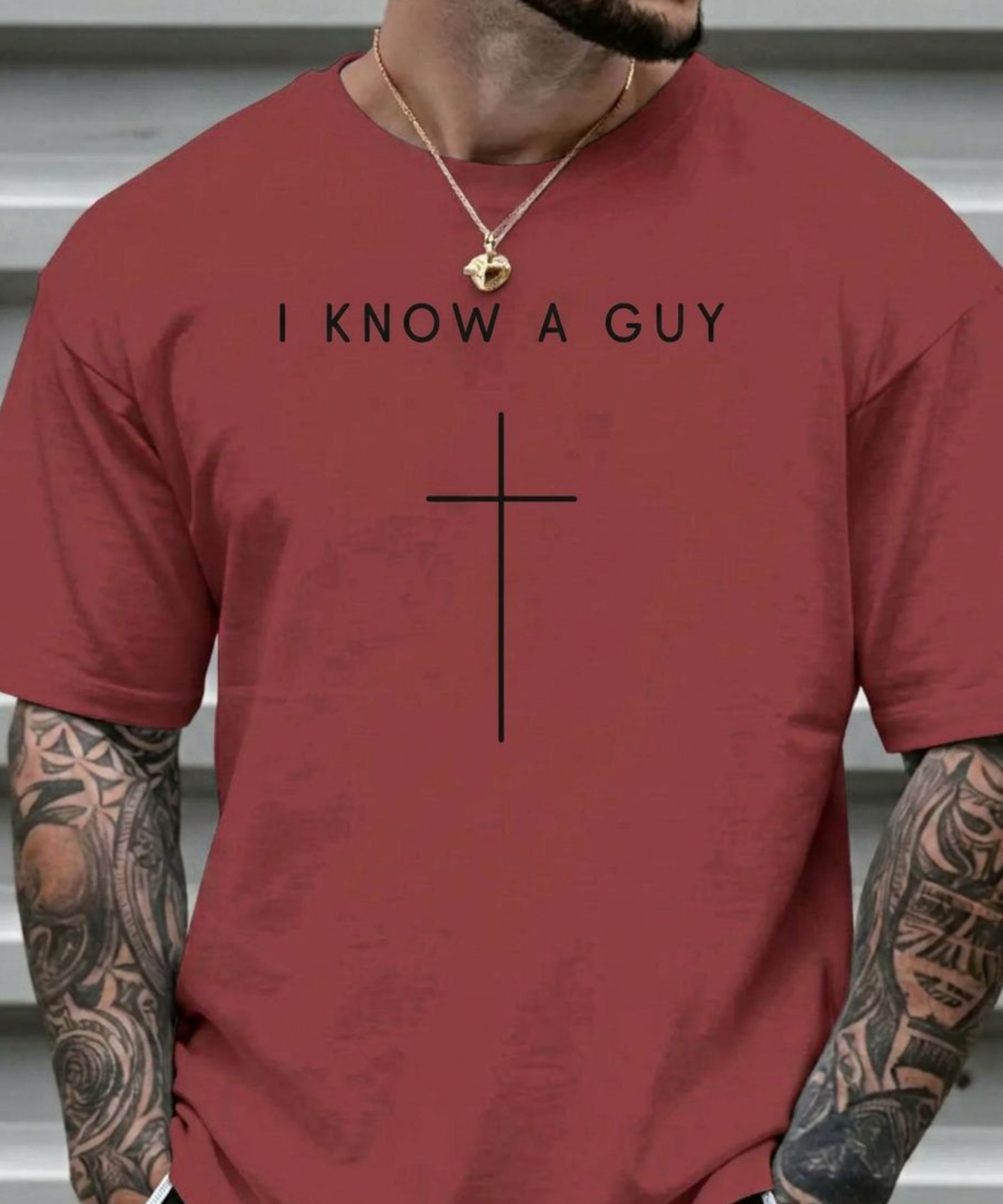 I Know a Guy Christian T-Shirt, Minimalist Cross Faith Graphic Tee
