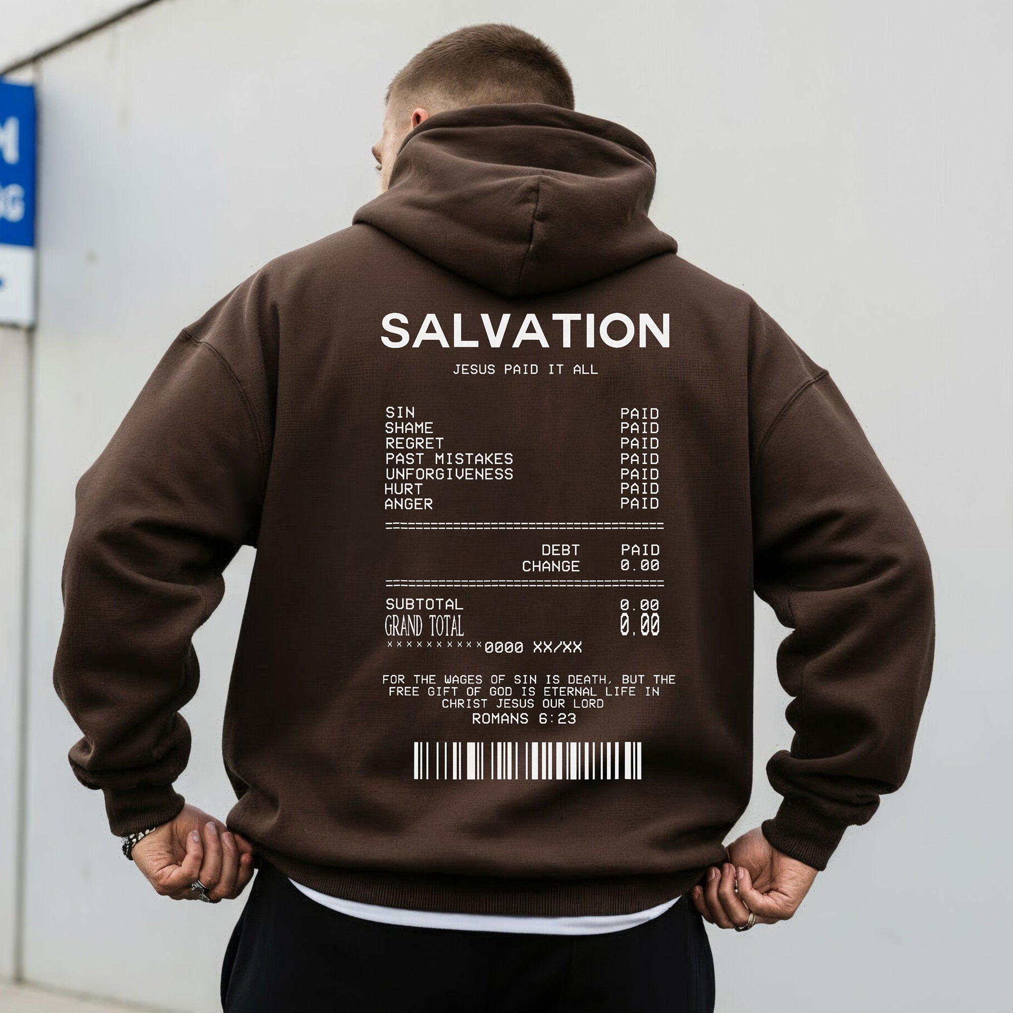 Salvation Receipt Christian Hoodie, Jesus Paid It All Romans 6:23 Faith Pullover