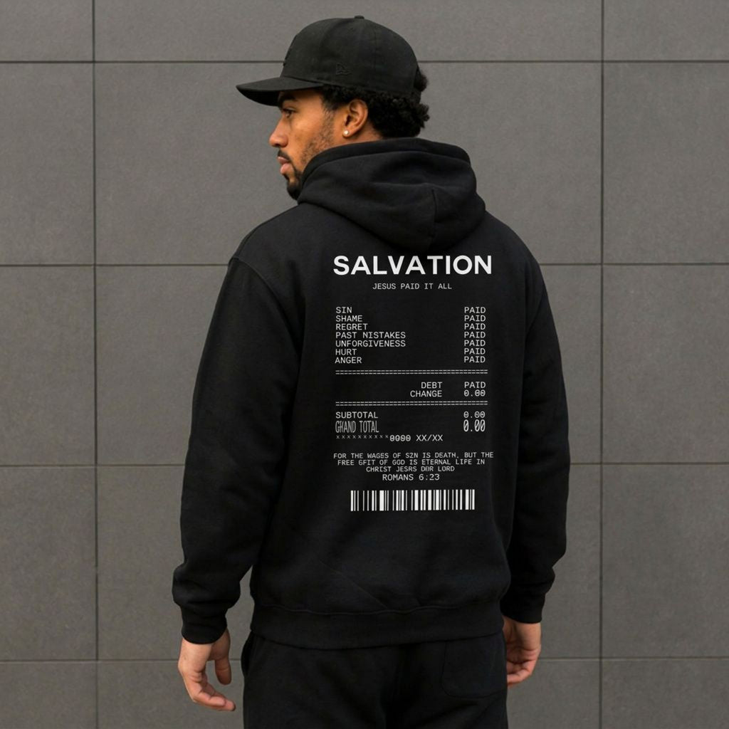 Salvation Receipt Christian Hoodie, Jesus Paid It All Romans 6:23 Faith Pullover