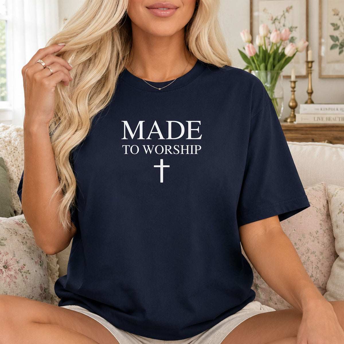 Made to Worship Christian Cross T-Shirt, Psalm 95:1
