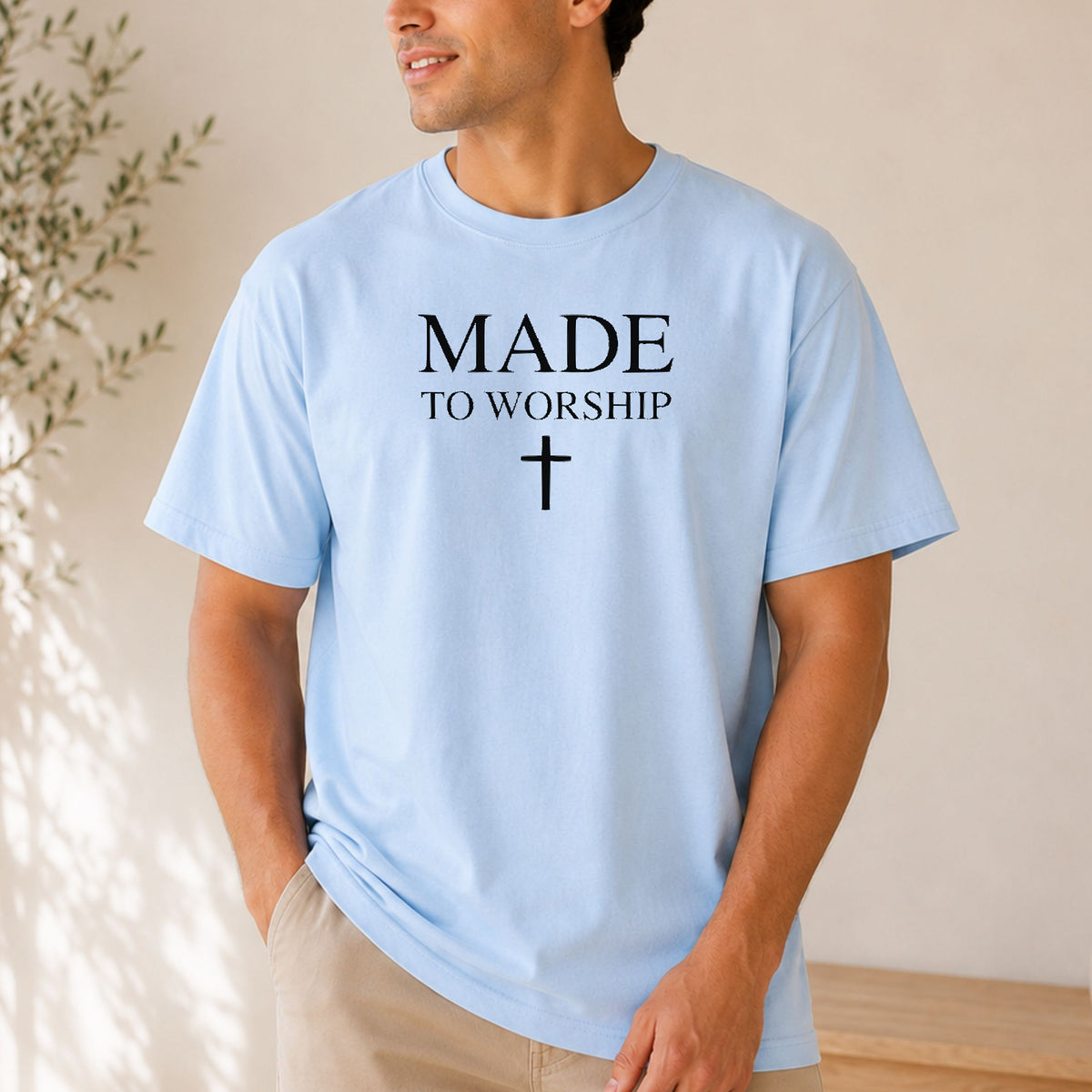 Made to Worship Christian Cross T-Shirt, Psalm 95:1