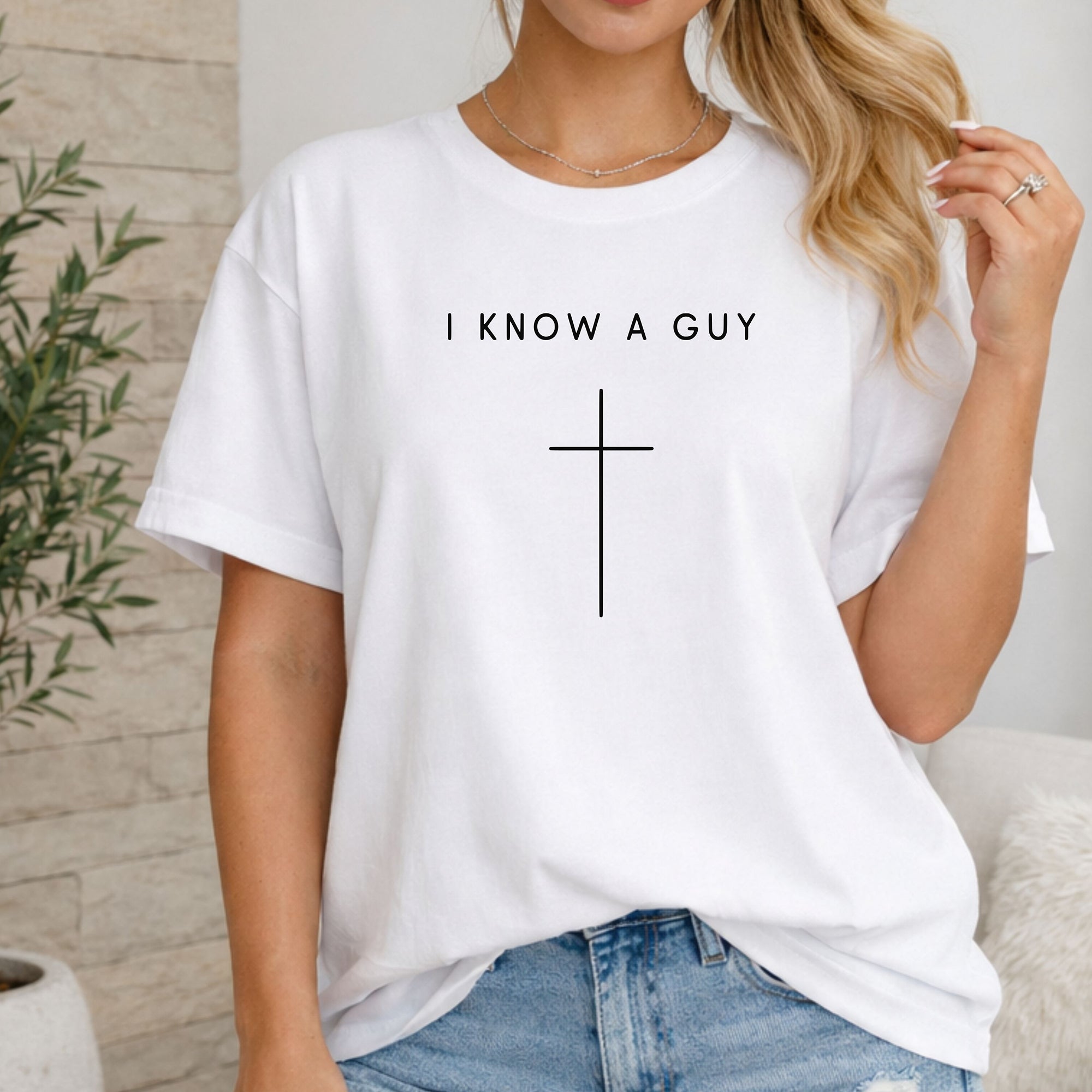 I Know a Guy Christian T-Shirt, Minimalist Cross Faith Graphic Tee