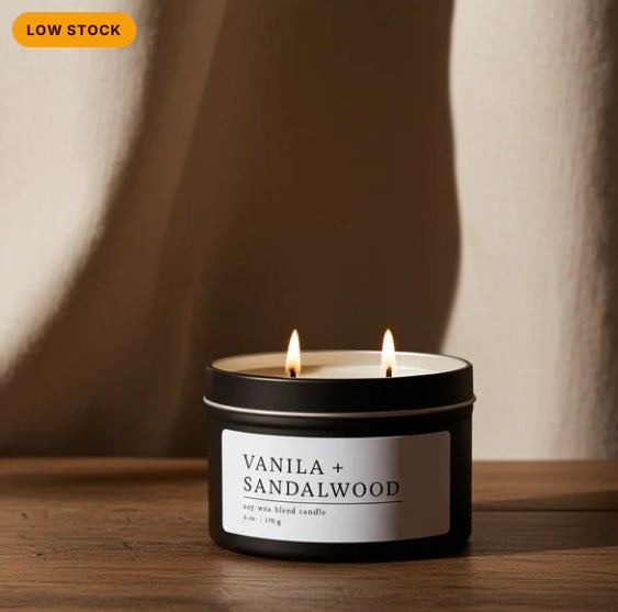 Vanilla & Sandalwood Soy Wax Blend Candle, Warm & Cozy Scent