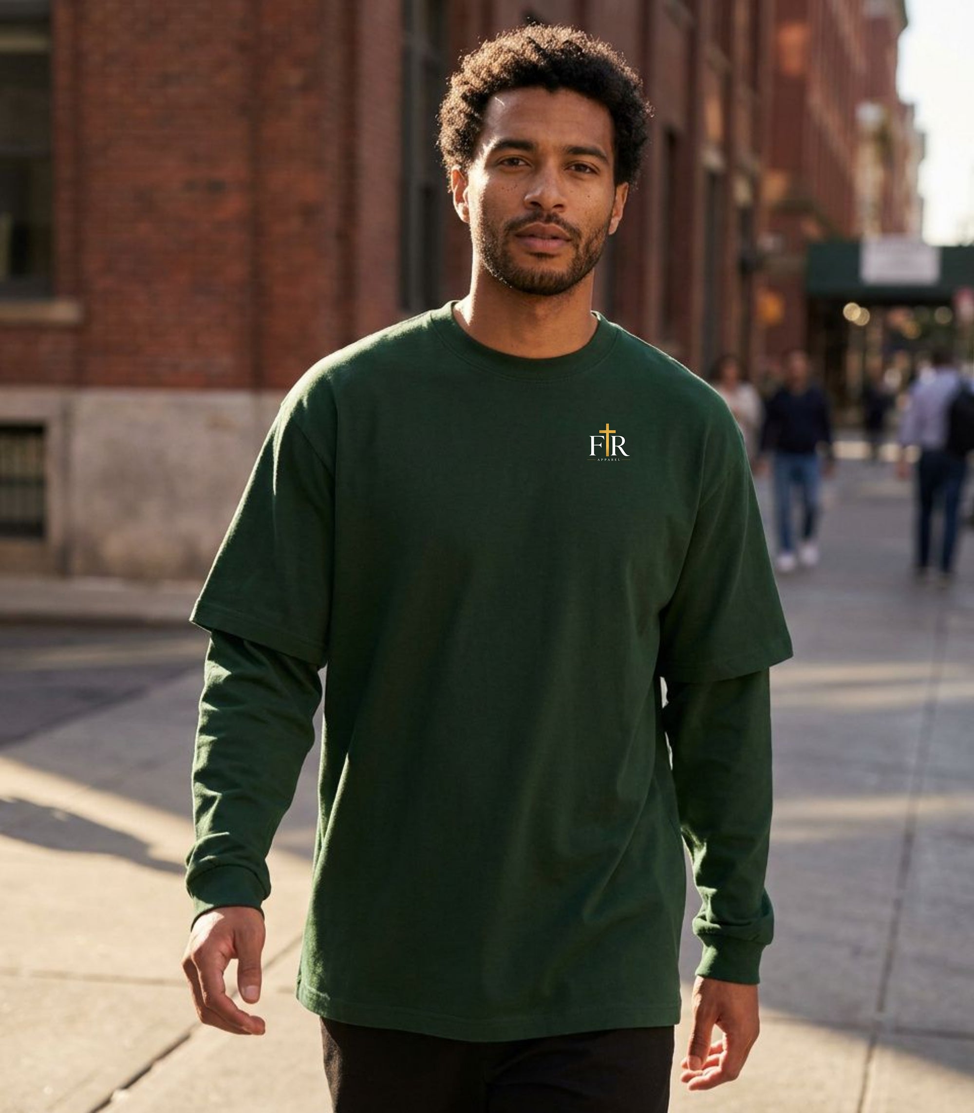 Faith Real Apparel Monogram Oversized Layered T-Shirt, Minimalist Christian Logo Tee