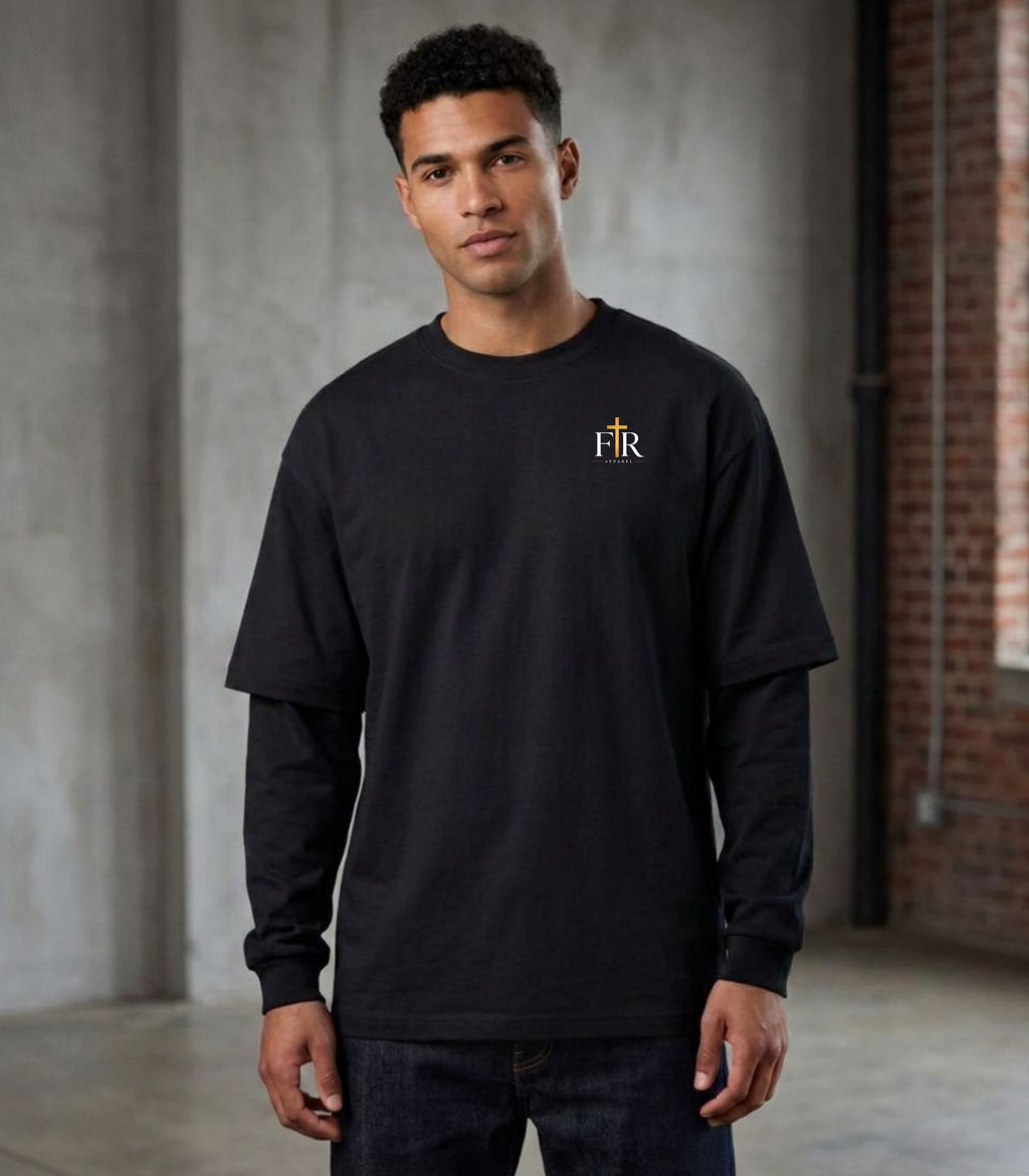 Faith Real Apparel Monogram Oversized Layered T-Shirt, Minimalist Christian Logo Tee