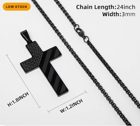 American Flag Cross Necklace, Stainless Steel Cross Pendant Chain with Verse