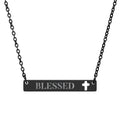 Blessed Cross Cutout Bar Engraved Necklace, Minimalist Christian Faith Jewelry